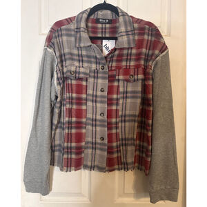 Blue B Collection Plaid Button Down Shirt L Red Gray